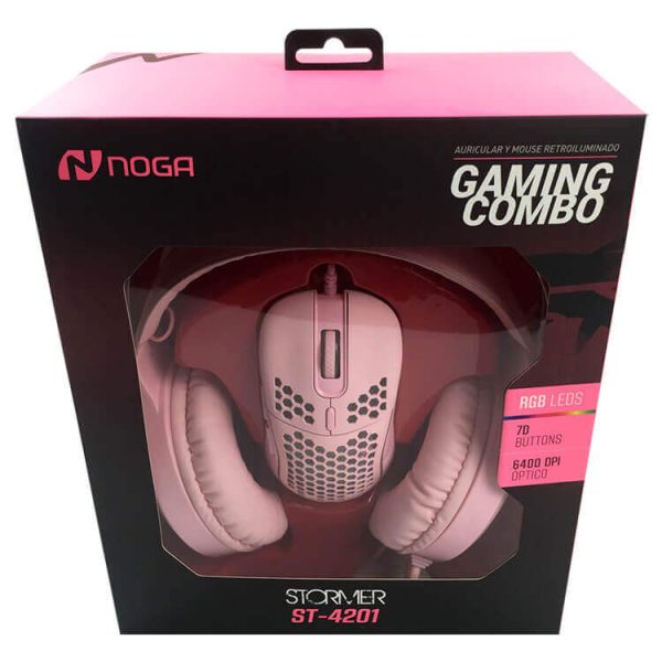 Kit Auricular Y Mouse Gamer Rosa Noga St-4201 DISTRIGAMER
