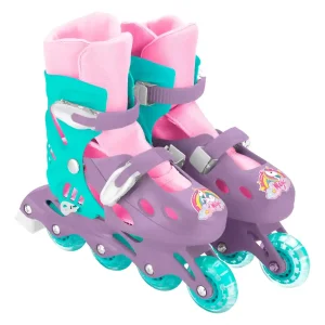 Rollers Unicornio Sebigus ajustables con bota y luces LED en un entorno de patinaje en Argentina.